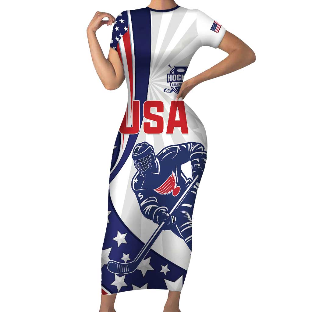 Custom United States Ice Hockey Short Sleeve Bodycon Dress USA Go Champions