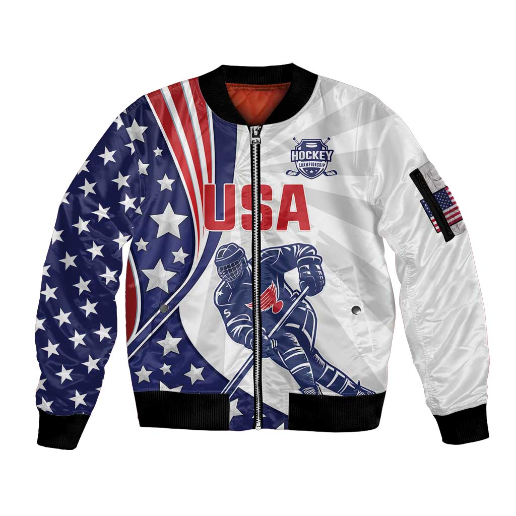 Custom United States Ice Hockey Sleeve Zip Bomber Jacket USA Go Champions