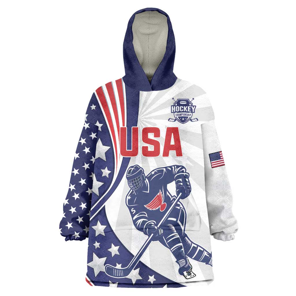 Custom United States Ice Hockey Wearable Blanket Hoodie USA Go Champions