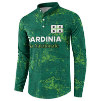 Green football button sweatshirt with Sardinia Sa Natzionale text and chest crest patch