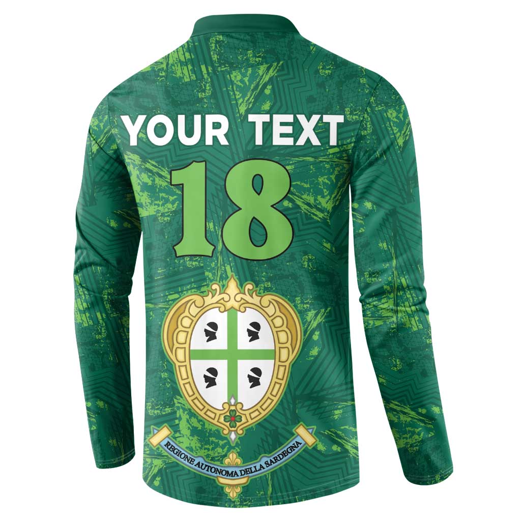 Green football button sweatshirt back with YOUR TEXT and number 18 crest emblem