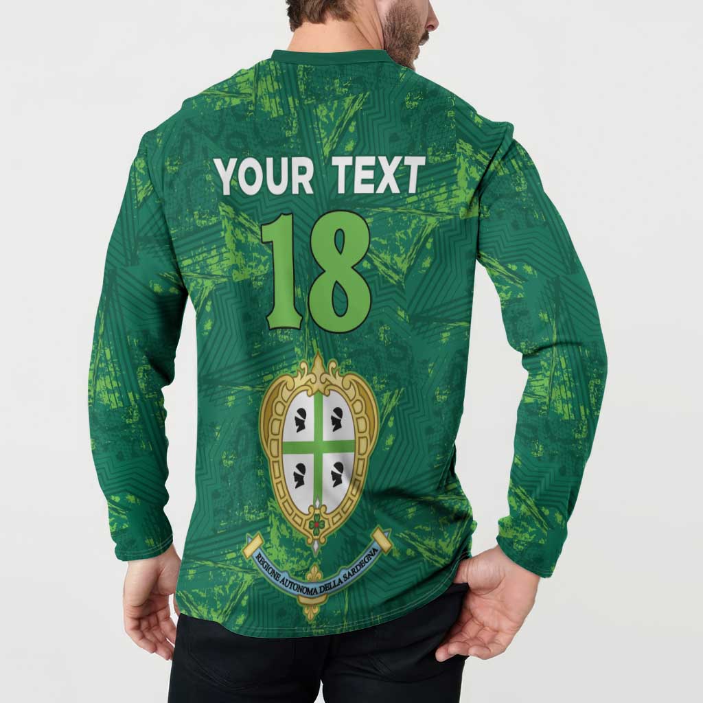 Green football button sweatshirt back with YOUR TEXT 18 and crest badge