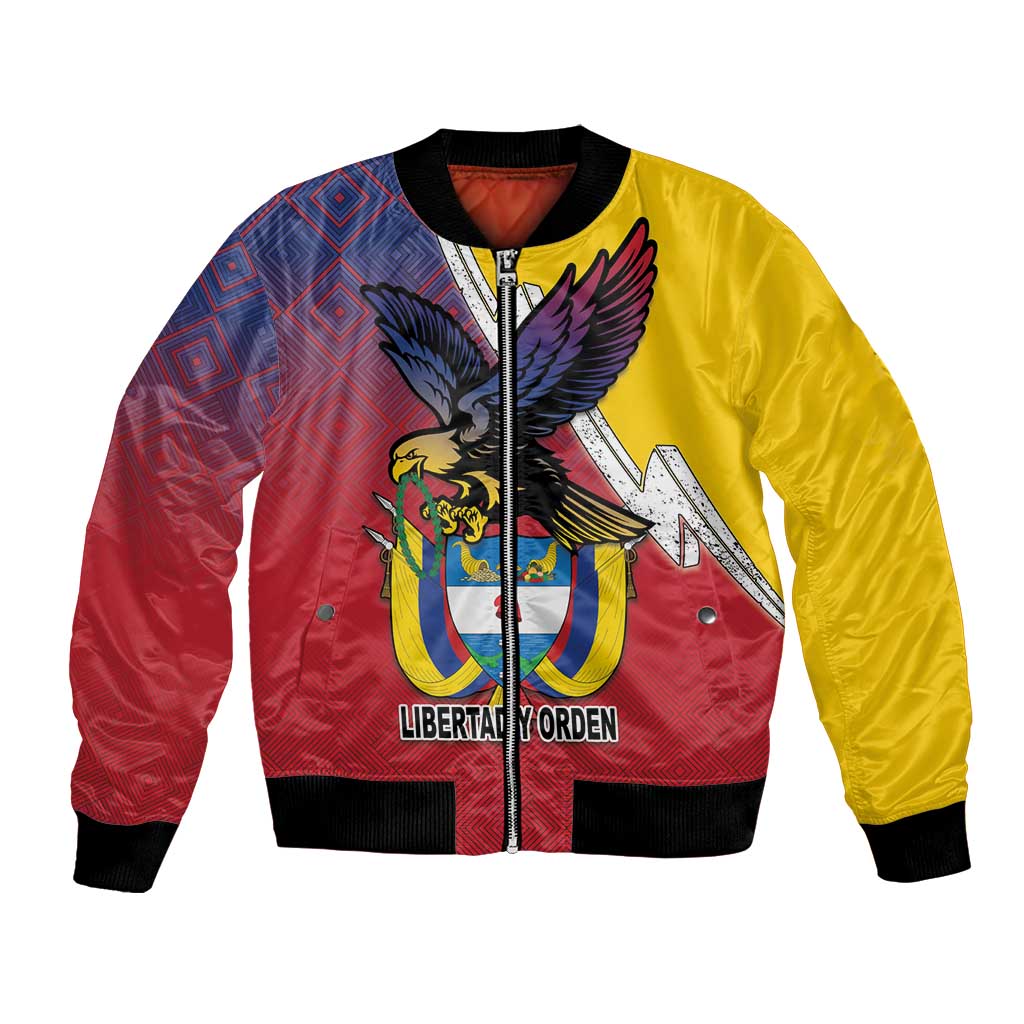 Colombia Coat Of Arms Bomber Jacket With Flag Style And Folk Pattern - Wonder Print Shop