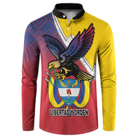 Men's yellow-red folk button sweatshirt, eagle crest, 'LIBERTAD Y ORDEN' print