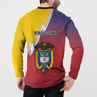Colombia coat of arms button sweatshirt with yellow, blue and red flag-style print