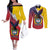 Colombia Coat Of Arms Couples Matching Off The Shoulder Long Sleeve Dress and Long Sleeve Button Shirt With Flag Style And Fork Partern