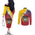 Colombia Coat Of Arms Couples Matching Off The Shoulder Long Sleeve Dress and Long Sleeve Button Shirt With Flag Style And Fork Partern