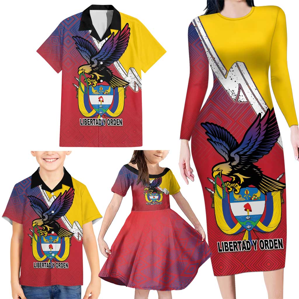 Colombia Coat Of Arms Family Matching Long Sleeve Bodycon Dress and Hawaiian Shirt With Flag Style And Folk Pattern - Wonder Print Shop