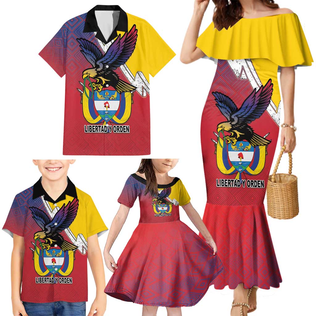 Colombia Coat Of Arms Family Matching Mermaid Dress and Hawaiian Shirt With Flag Style And Folk Pattern - Wonder Print Shop