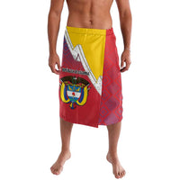 Men's Colombia coat-of-arms flag-style folk shorts with yellow panel, red pattern