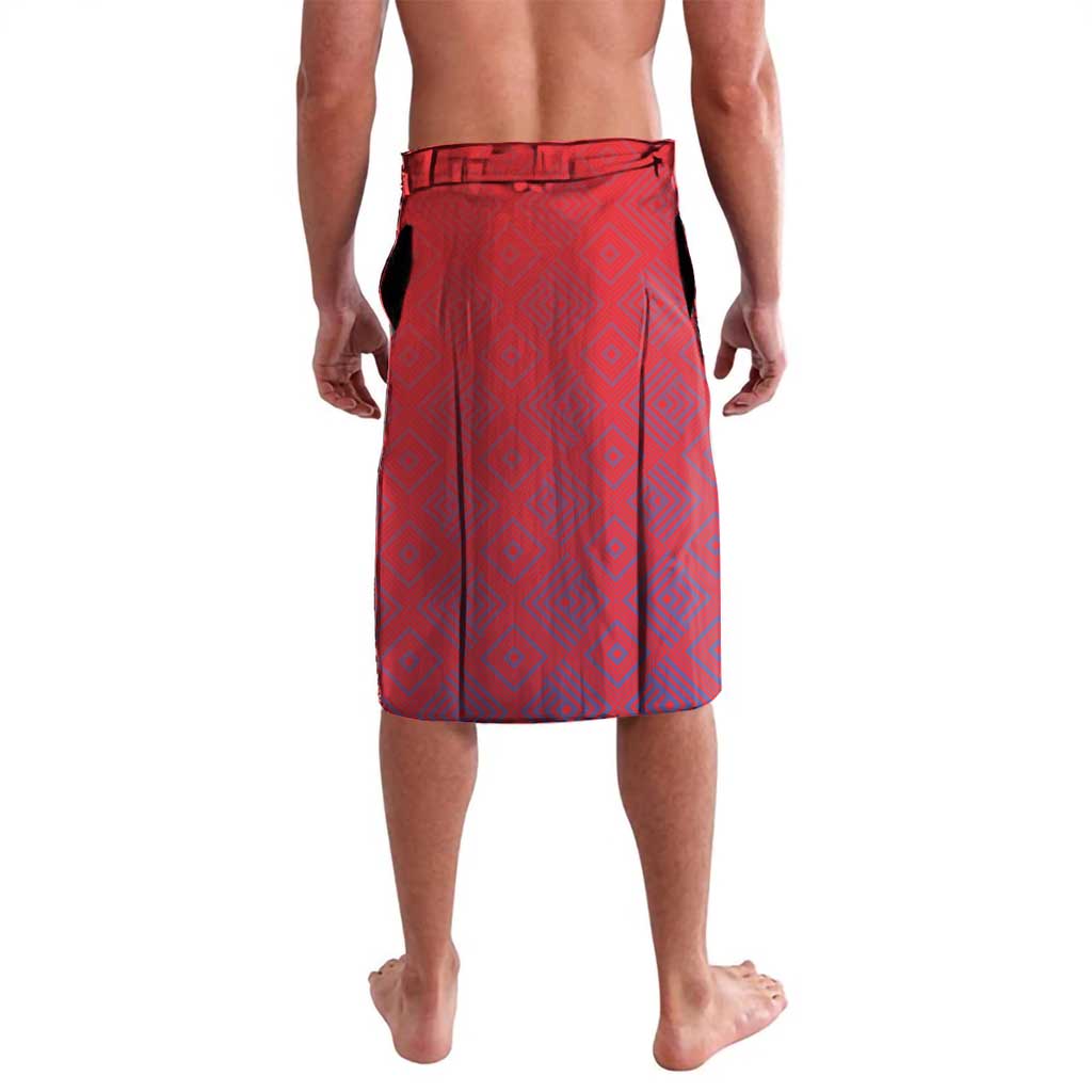 Men's Colombia flag-style folk shorts, red diamond pattern, elastic waistband