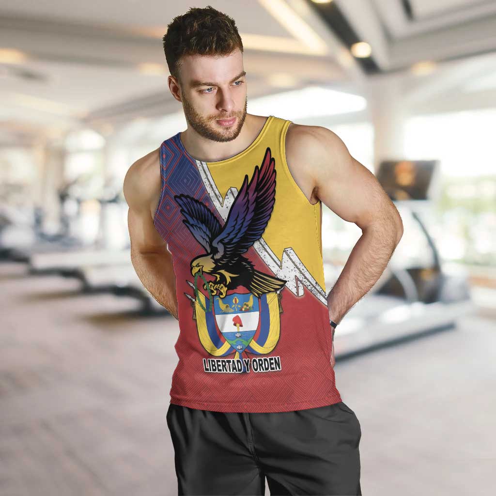 Colombia Coat Of Arms Men Tank Top With Flag Style And Folk Pattern - Wonder Print Shop