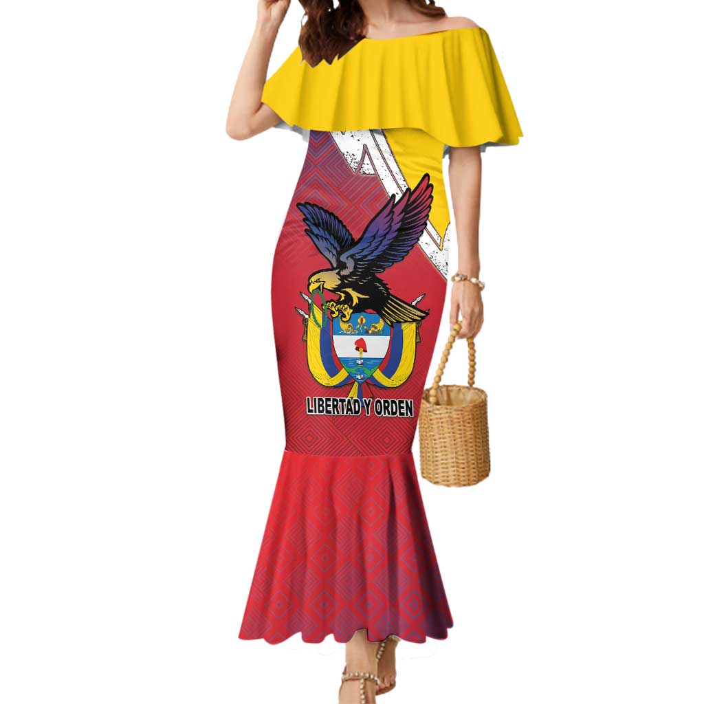 Colombia Coat Of Arms Mermaid Dress With Flag Style And Folk Pattern - Wonder Print Shop