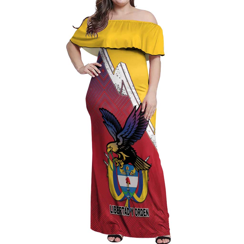 Colombia Coat Of Arms Off Shoulder Maxi Dress With Flag Style And Folk Pattern - Wonder Print Shop