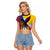 Colombia Coat Of Arms Raglan Cropped T Shirt With Flag Style And Folk Pattern - Wonder Print Shop