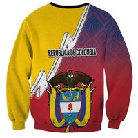 Sweatshirt with Colombia coat of arms, yellow and red flag-style folk pattern