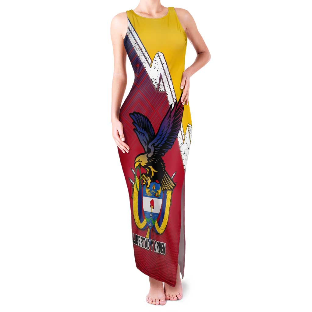 Colombia Coat Of Arms Tank Maxi Dress With Flag Style And Folk Pattern - Wonder Print Shop