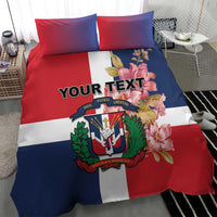 Personalized duvet cover bedding set with Dominican crest, floral accents, and flag colors, custom text