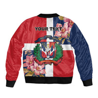 Personalized bomber jacket, back graphic with 'YOUR TEXT' and Dominican crest