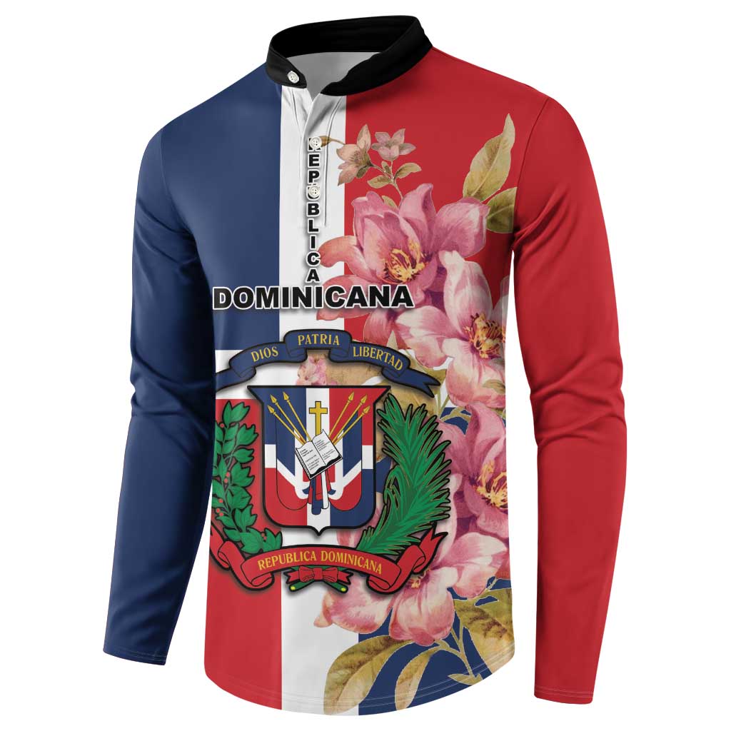 Colorblock button sweatshirt with floral crest graphic and vertical emblem panel