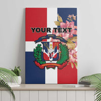 Red, blue, and white Dominican Republic crest canvas wall art with custom text