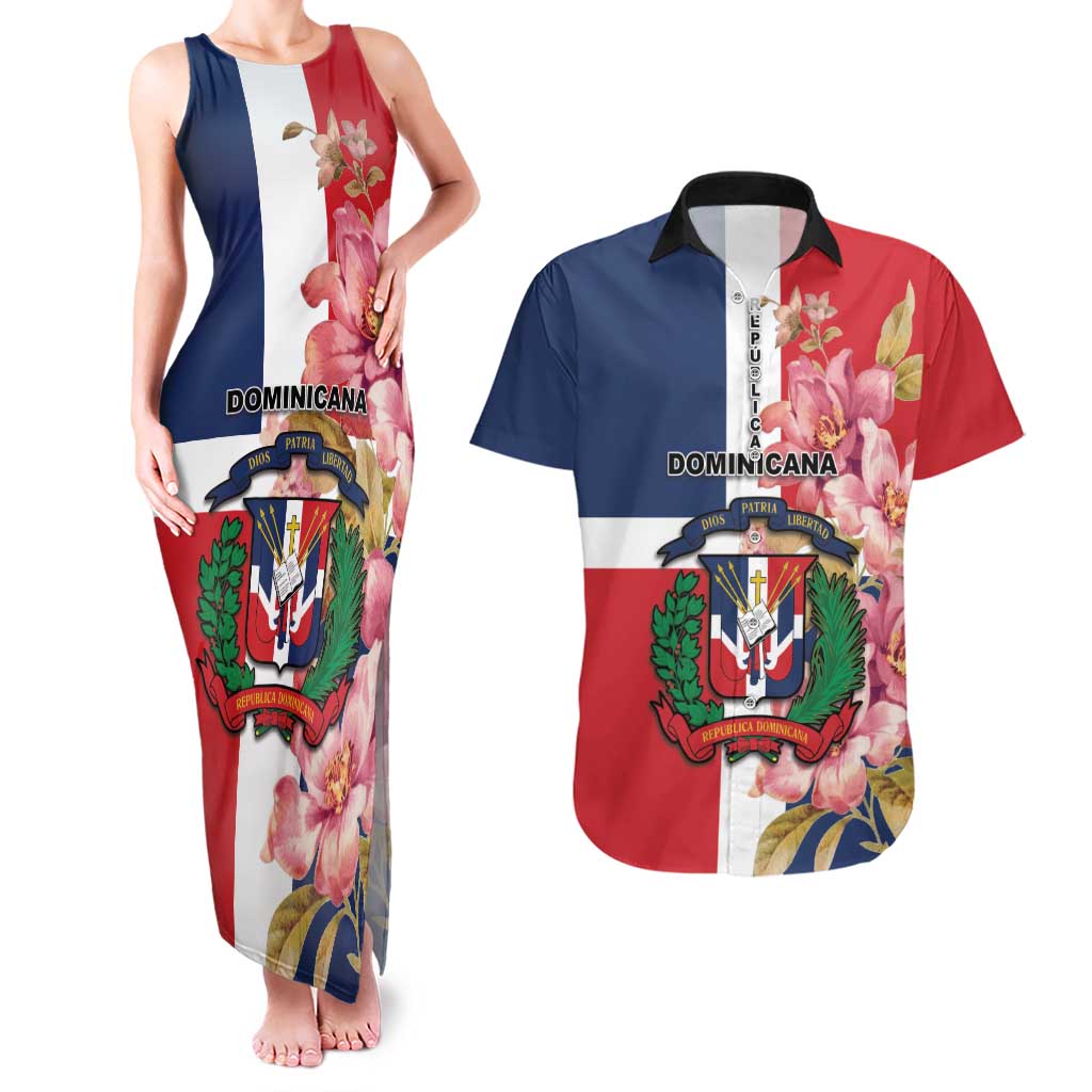 Personalized Dominican Republic Bayahbe Rose Couples Matching Tank Maxi Dress and Hawaiian Shirt - Wonder Print Shop