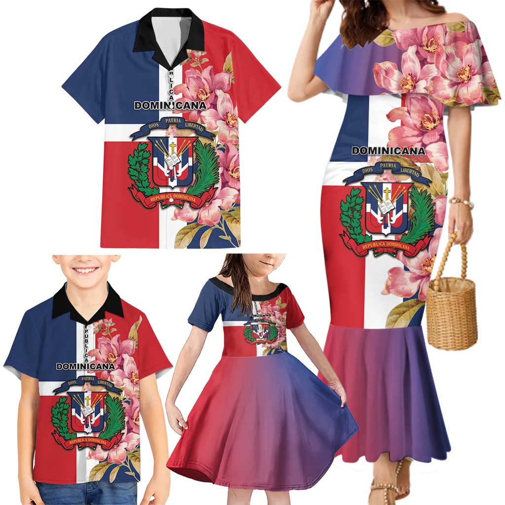 Personalized Dominican Republic Bayahbe Rose Family Matching Mermaid Dress and Hawaiian Shirt - Wonder Print Shop