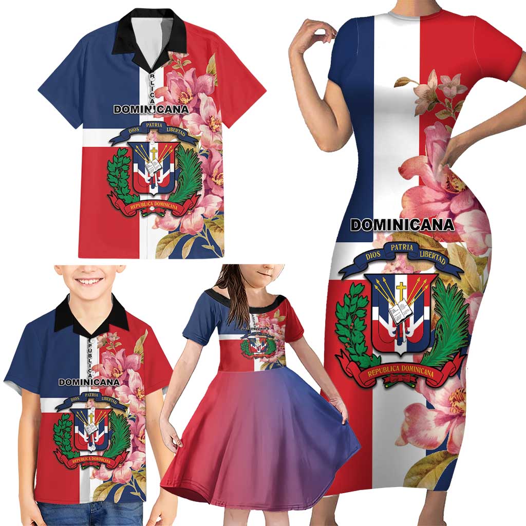 Personalized Dominican Republic Bayahbe Rose Family Matching Short Sleeve Bodycon Dress and Hawaiian Shirt - Wonder Print Shop