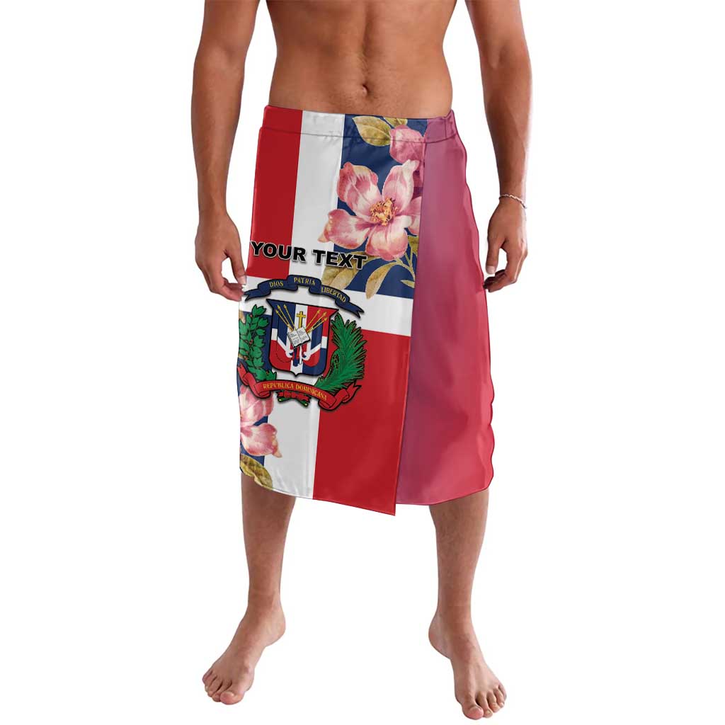 Red graphic personalized lavalava skirt with floral panel and crest patch