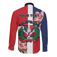 Long sleeve button shirt with red-and-navy back graphic, YOUR TEXT and crest