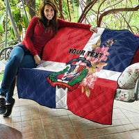 Personalized sofa quilt, Dominican Republic flag in red white blue, diamond quilted, 'YOUR TEXT'
