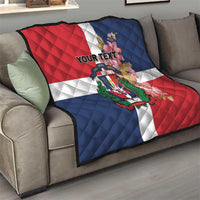 Personalized quilt with Dominican Republic flag, red white blue, diamond quilting, 'YOUR TEXT'