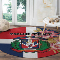 Round personalized carpet with red blue white flag design, flowers, and “YOUR TEXT”