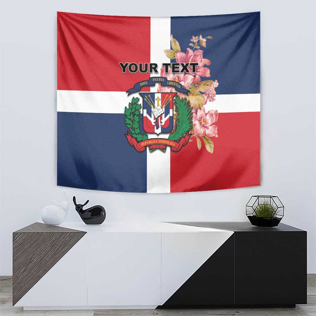 Flag-style wall tapestry featuring Dominican crest, roses and custom text across center