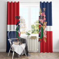 Dominican Republic curtain pair with crest print, red left and blue right