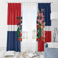 Set of 2 Dominican Republic window curtains, red and blue with crest and flowers