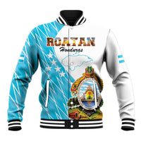 Baseball jacket with coat of arms graphic, white sleeves and blue front