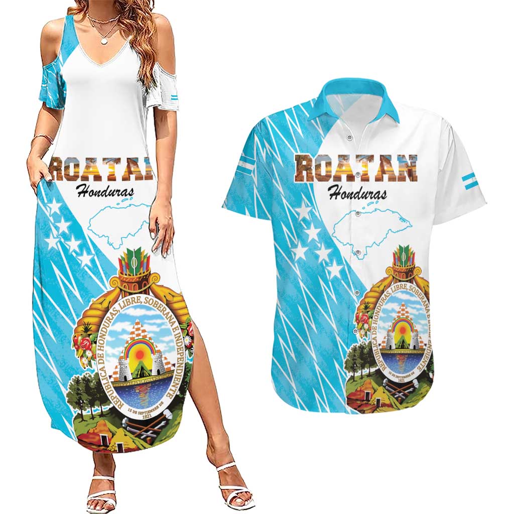 Personalized Honduras Coat Of Arms Couples Matching Summer Maxi Dress and Hawaiian Shirt Flag Color Style - Wonder Print Shop