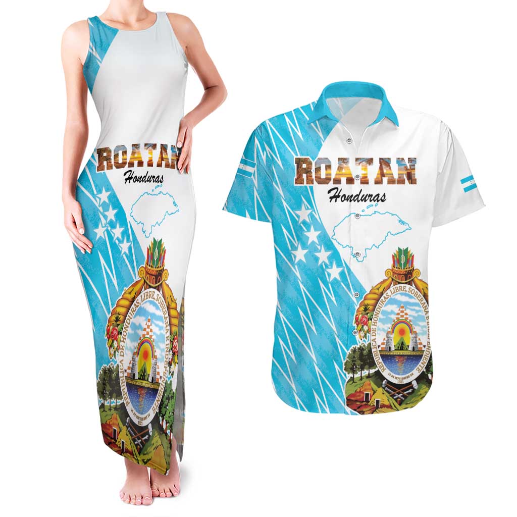 Personalized Honduras Coat Of Arms Couples Matching Tank Maxi Dress and Hawaiian Shirt Flag Color Style - Wonder Print Shop