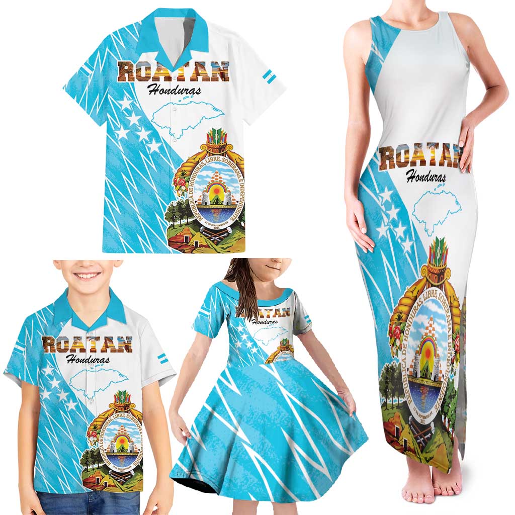 Personalized Honduras Coat Of Arms Family Matching Tank Maxi Dress and Hawaiian Shirt Flag Color Style - Wonder Print Shop