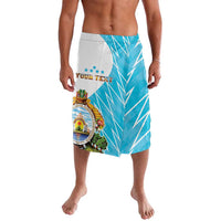 Lavalava sarong skirt with Honduras coat of arms on blue and white graphic panels