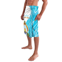 Lavalava sarong skirt with blue diagonal lines and Honduras crest on side panel