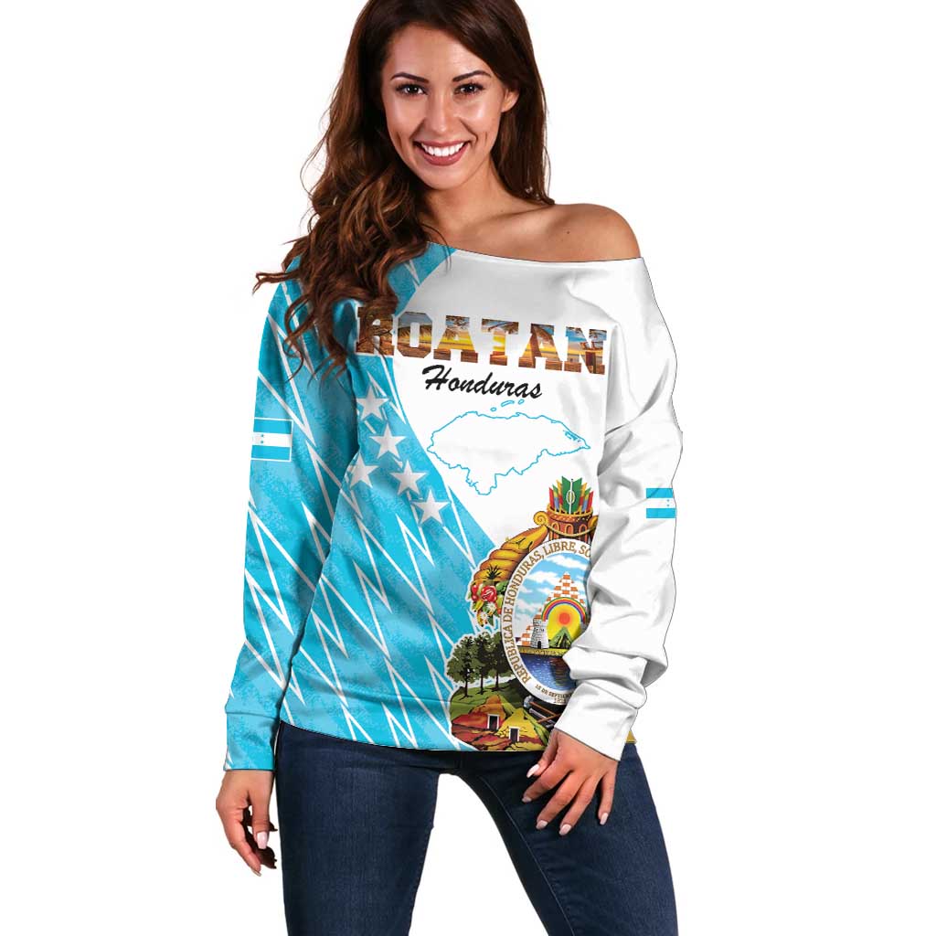 Personalized Honduras Coat Of Arms Off Shoulder Sweater Flag Color Style - Wonder Print Shop