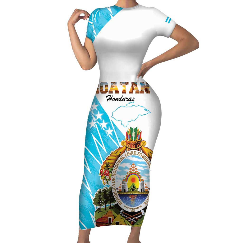 Personalized Honduras Coat Of Arms Short Sleeve Bodycon Dress Flag Color Style - Wonder Print Shop