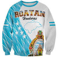 Unisex Honduras graphic sweatshirt, white and turquoise with crest and Honduras text