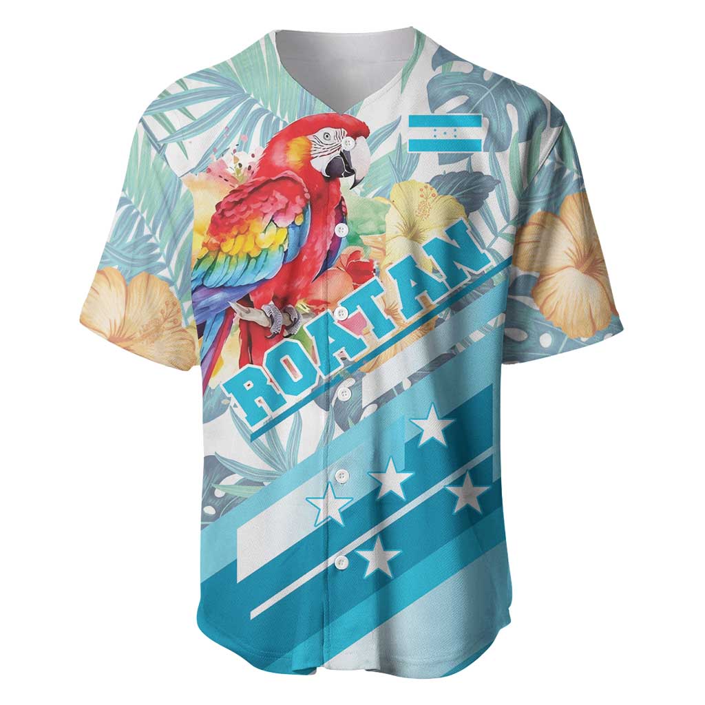 Personalized Roatan Honduras Baseball Jersey Scarlet Macaw With Hibiscus Flowers - Wonder Print Shop