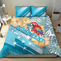 Blue bedding set with parrot and hibiscus, star-spangled stripes, duvet and two pillowcases