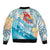 Personalized Roatan Honduras Bomber Jacket Scarlet Macaw With Hibiscus Flowers - Wonder Print Shop