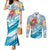 Personalized Roatan Honduras Couples Matching Mermaid Dress and Long Sleeve Button Shirt Scarlet Macaw With Hibiscus Flowers