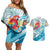 Personalized Roatan Honduras Couples Matching Off Shoulder Short Dress and Hawaiian Shirt Scarlet Macaw With Hibiscus Flowers - Wonder Print Shop